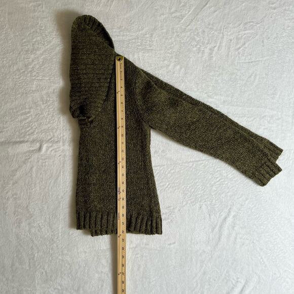 Women's Wool Blend Shawl Sweater Size M/P Green Pink Marled Timeless Cabincore - Picture 7 of 8